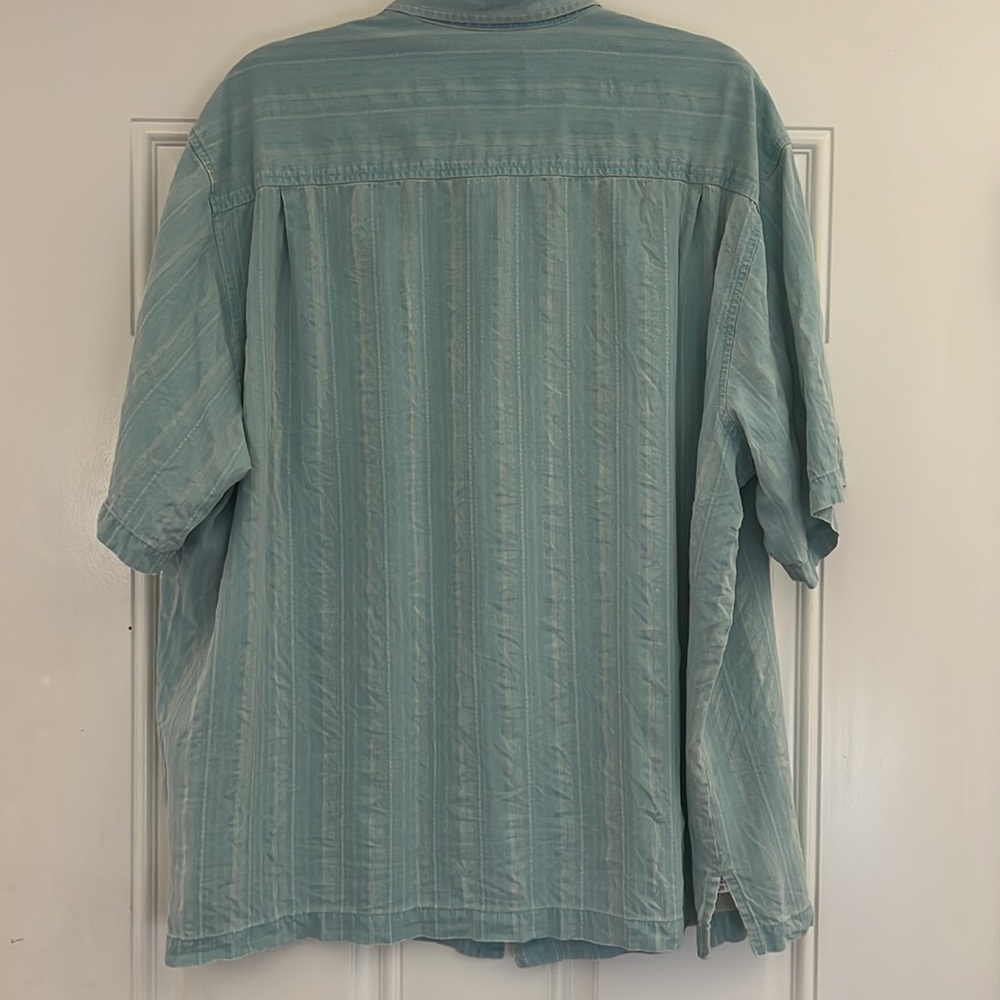 Tommy Bahama Men’s Silk Turquoise Striped Shirt Size: 2XB - Picture 2 of 7